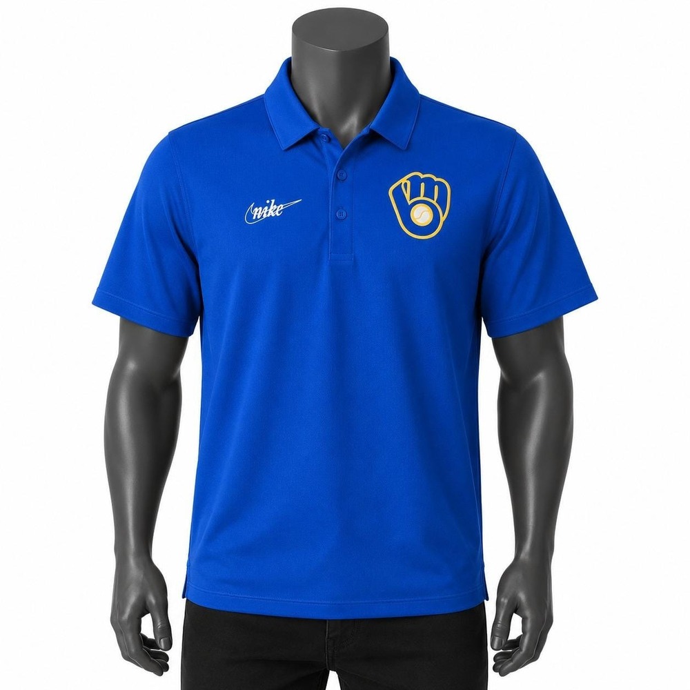 Nike Milwaukee Brewers‎ Cooperstown Collection Dri-FIT Polo Blue Mens Medium